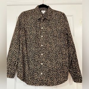 J.Crew Women's Buttondown Shirt Leopard Cheetah Poplin Print Blouse Sz Medium